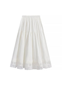 Serene Lace Hem Skirt | Ivory Cotton Skirt with Embroidered Trim