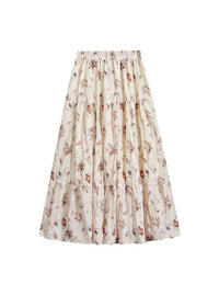 Whispering Bloom Skirt | Romantic Cream Floral Tiered Skirt