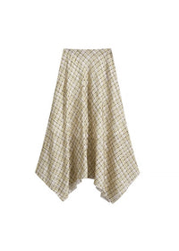 Rust Check Draped Skirt | Asymmetrical High Waist Plaid Skirt(2COLOR)