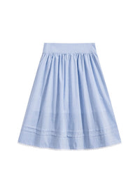 Blue Summer Stripe Lace A-Line Midi Skirt