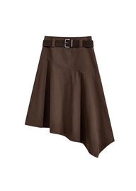Retro Asymmetrical High-Waist Belted Midi Skirt(2COLOR)