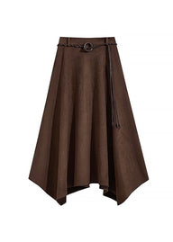 Autumn Muse Asymmetric High Waist Midi Skirt