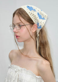 Sea Whimsy Crochet Hair Scarf Blue Dolphin Vintage Head Wrap