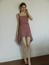 Ruby Picnic Check Dress | Vintage Asymmetrical Gingham Sleeveless Dress