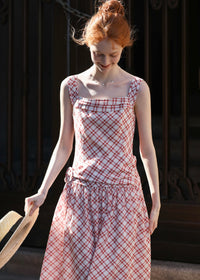 Cherry Grid Sundress | Red Check Sleeveless Vintage Dress