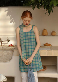 Seaside Check Muse Retro Layered Sleeveless Tunic Top
