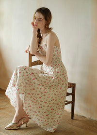 Summer Poem Rose Print Halter Backless Dress