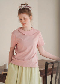 Morning Collar Knit Top Soft Vintage Short Sleeve Tee(2COLOR)