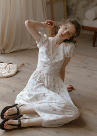 Clair de Soft White Floral Shirred Dress