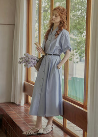 Morning Letter Stripe Dress | Classic Blue Shirt Dress