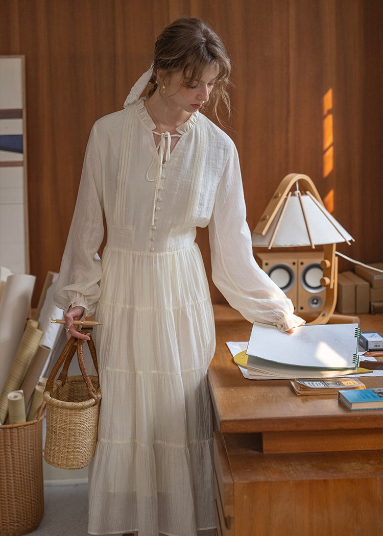 Daydream Romantic Vintage Tiered Long Sleeve Dress(2COLOR)