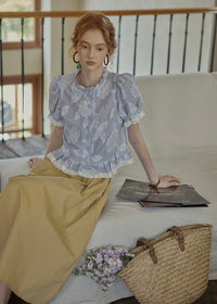 Lilac Garden Blouse | Embroidered Puff Sleeve Ruffle Top