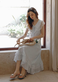 Blue Lullaby Vintage Lace Collar Sleeveless Summer Dress