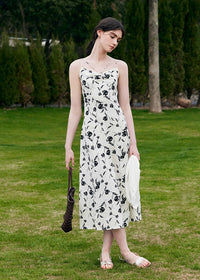 Moonlight Petal Slip Dress | Black and White Floral Dress for Summer