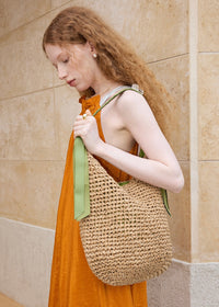 Olive Ribbon Woven Shoulder Bag