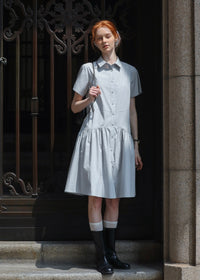 Morning Sketch Button-Up Flared Shirt Dress