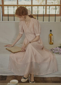 Blush Verse Soft Pink Embroidered Vintage Dress