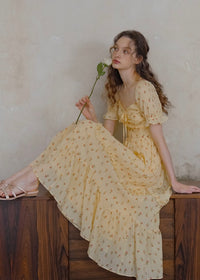 Marigold Whimsy Yellow Floral Cottage Dress