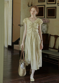 Lemon Yellow Glaze Ruched Dress