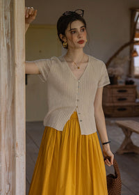 Été Knit Button Top | Slim Fit V-Neck Ribbed Summer Cardigan Blouse(2COLOR)