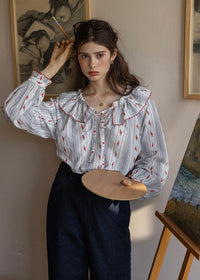Red Stitch Romantic Vintage Ruffle Blouse