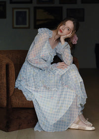 Pastel Ribbon Days Dress | Vintage Gingham Ruffle Long Dress