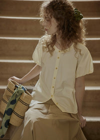 Poème de Fleur Cotton Blouse | Vintage Puff Sleeve Top(2COLOR)