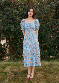 Blossom Breeze Dress | Puff Sleeve Blue Floral Summer Dress