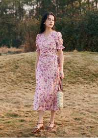 Amélie Rose Garden Wrap Dress | Romantic Pink Floral Dress
