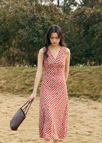 Berry Check Picnic Dress | Vintage Red Gingham Sleeveless Dress