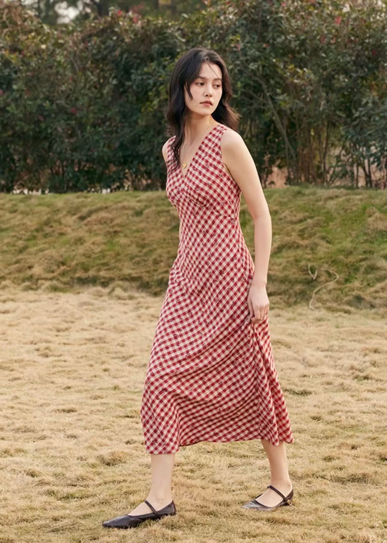 Berry Check Picnic Dress | Vintage Red Gingham Sleeveless Dress