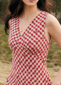 Berry Check Picnic Dress | Vintage Red Gingham Sleeveless Dress