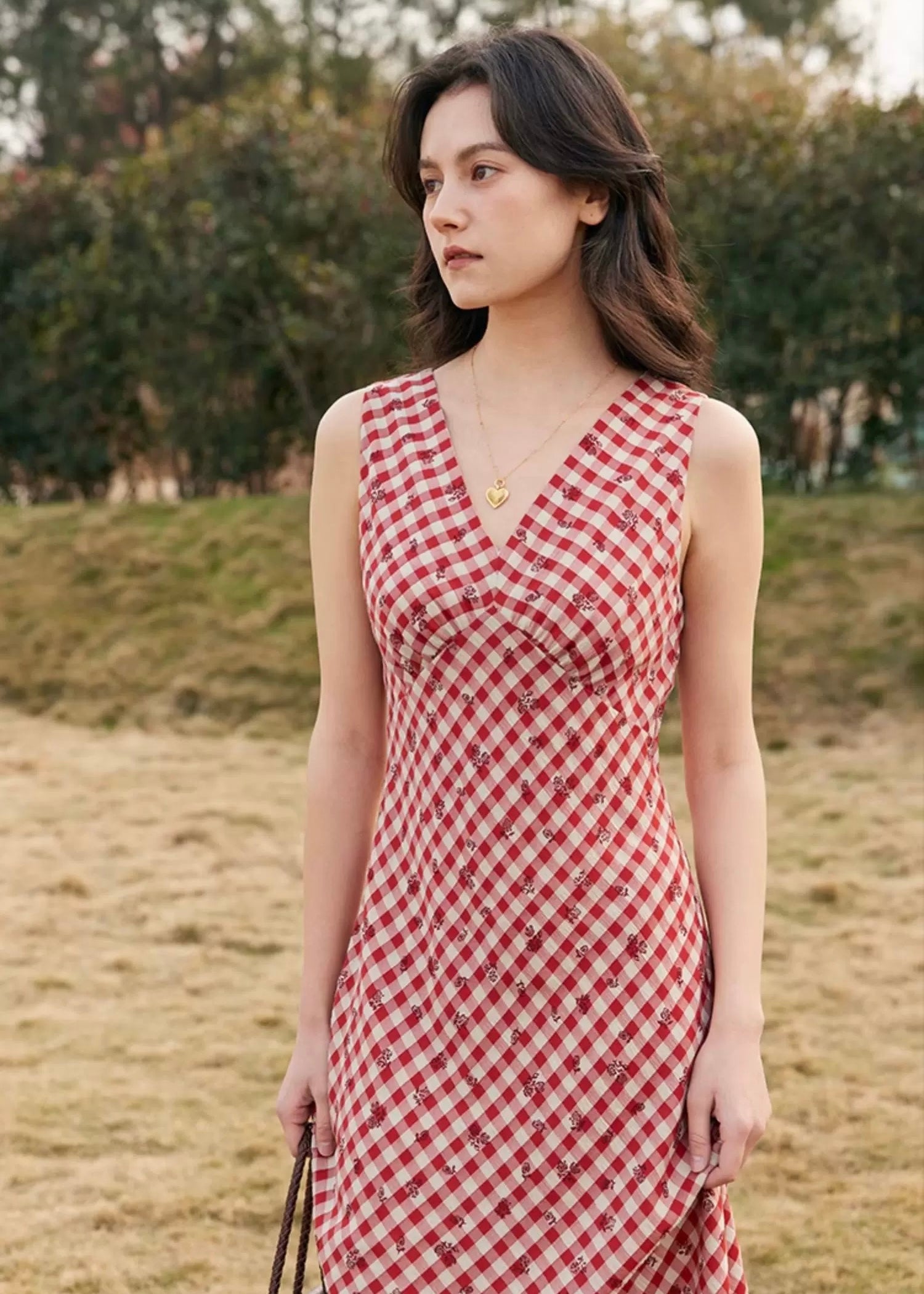 Berry Check Picnic Dress | Vintage Red Gingham Sleeveless Dress