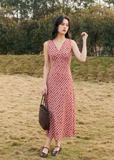 Berry Check Picnic Dress | Vintage Red Gingham Sleeveless Dress