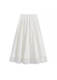 Serene Lace Hem Skirt | Ivory Cotton Skirt with Embroidered Trim