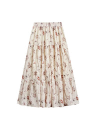 Whispering Bloom Skirt | Romantic Cream Floral Tiered Skirt