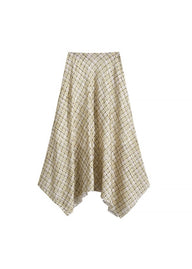 Rust Check Draped Skirt | Asymmetrical High Waist Plaid Skirt(2COLOR)