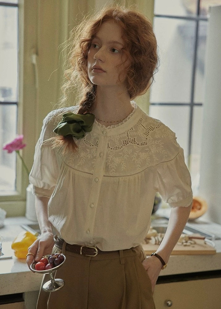 Lucienne Lace Collar Blouse | Vintage White Embroidered Shirt