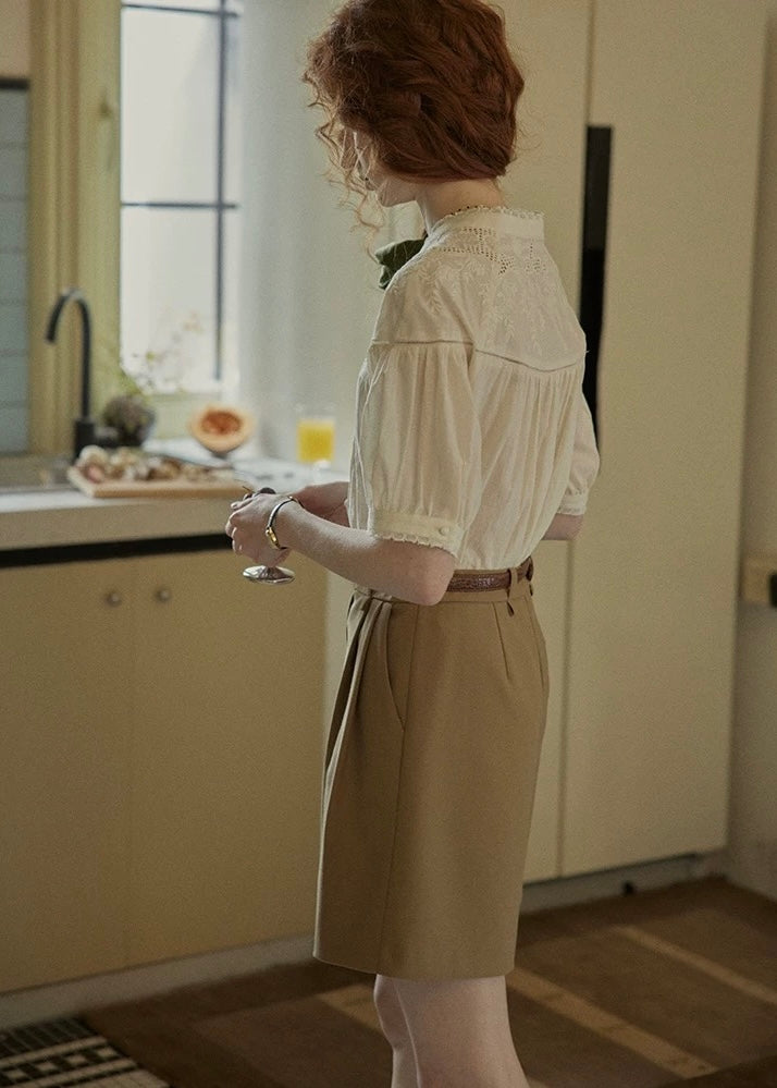 Lucienne Lace Collar Blouse | Vintage White Embroidered Shirt