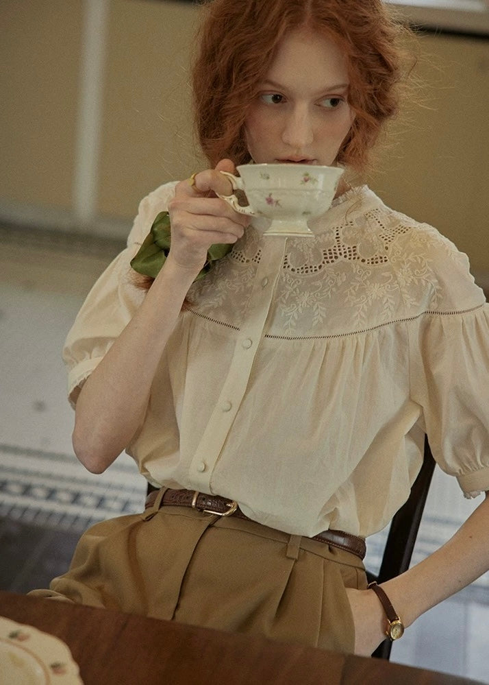 Lucienne Lace Collar Blouse | Vintage White Embroidered Shirt