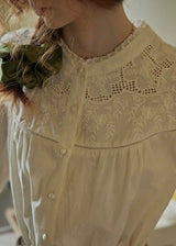 Lucienne Lace Collar Blouse | Vintage White Embroidered Shirt