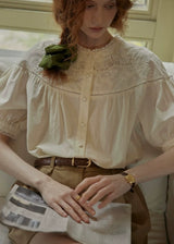 Lucienne Lace Collar Blouse | Vintage White Embroidered Shirt