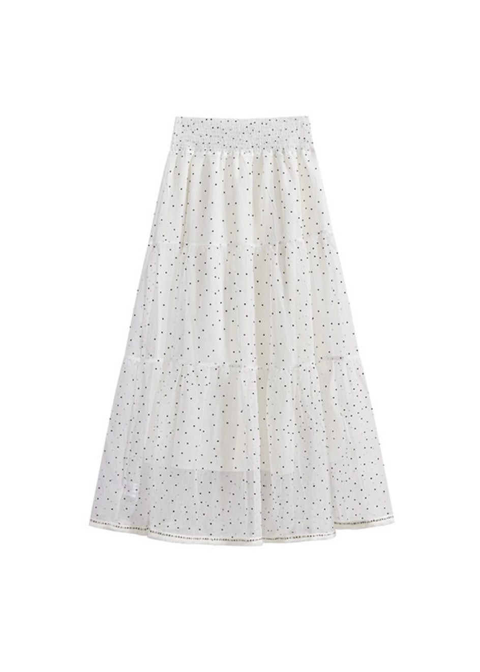 Polka Dot Tiered White Flowy Skirt