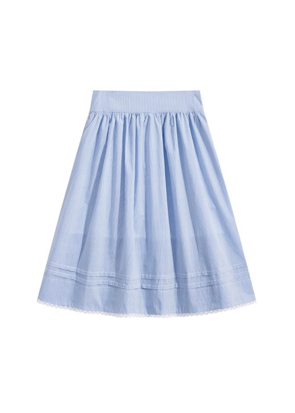 Blue Summer Stripe Lace A-Line Midi Skirt