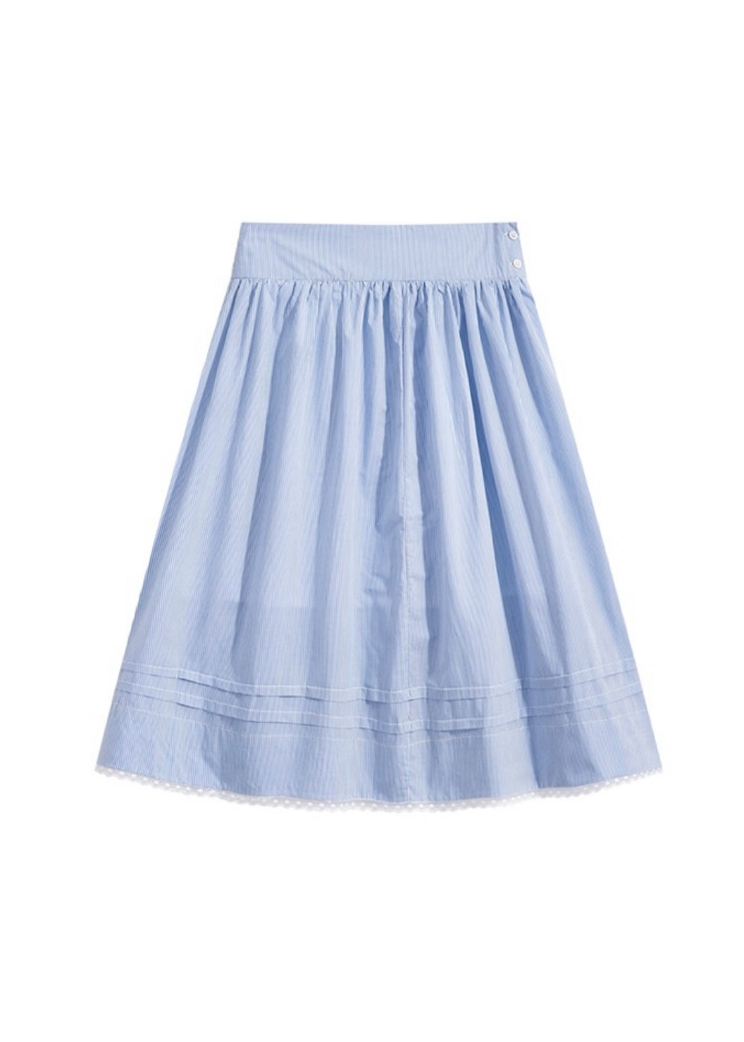 Blue Summer Stripe Lace A-Line Midi Skirt
