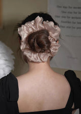 Velvet Dusk Organza Hair Scrunchie Peach Beige Voluminous Bun Tie