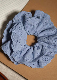 Sunday Sky Eyelet Scrunchie Vintage Blue Cotton Hair Tie