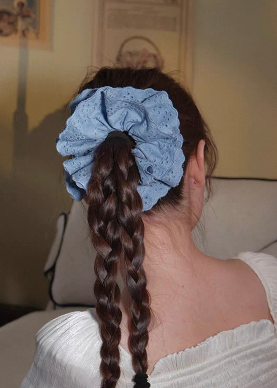 Sunday Sky Eyelet Scrunchie Vintage Blue Cotton Hair Tie