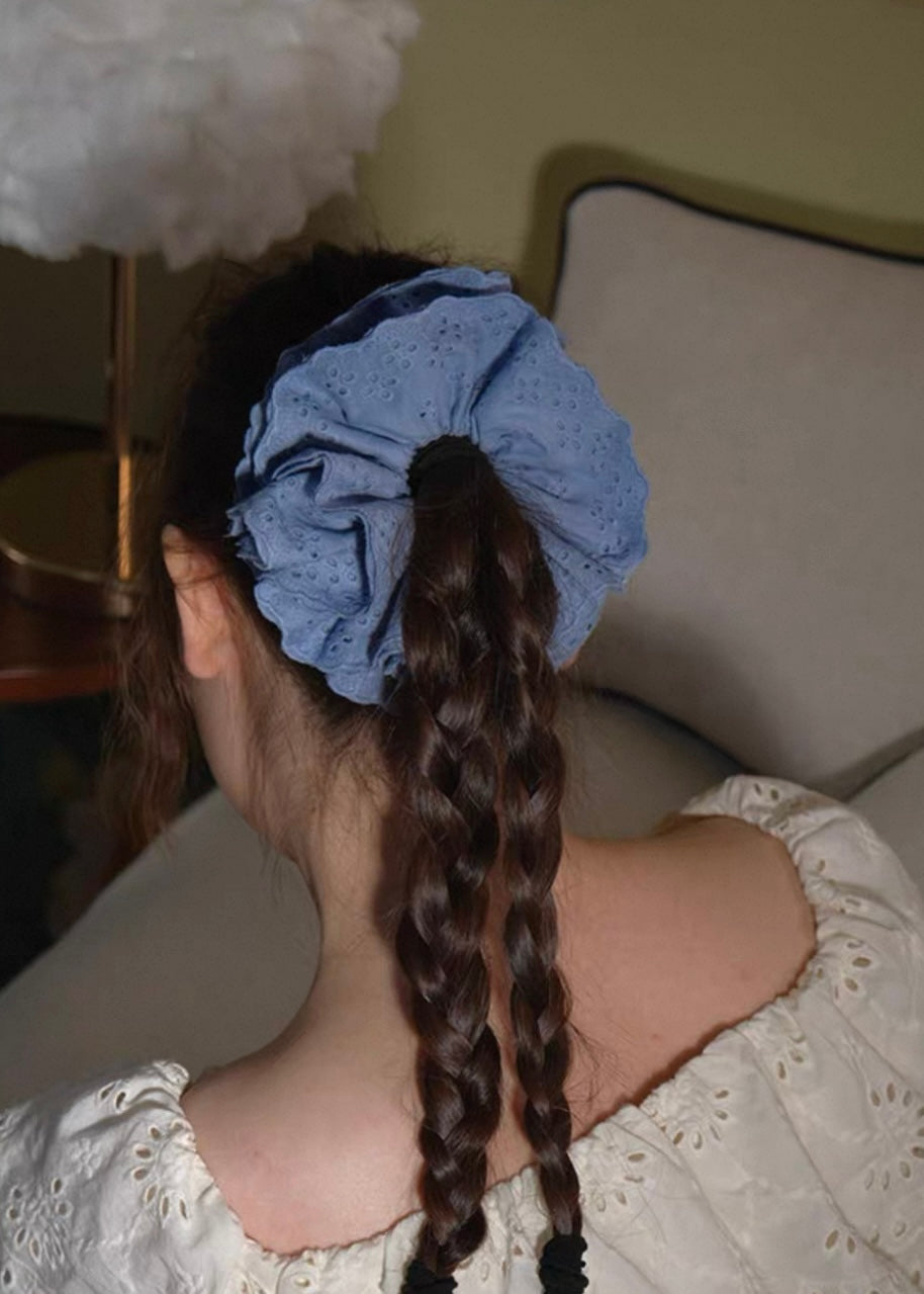 Sunday Sky Eyelet Scrunchie Vintage Blue Cotton Hair Tie