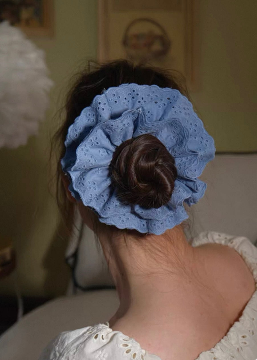 Sunday Sky Eyelet Scrunchie Vintage Blue Cotton Hair Tie
